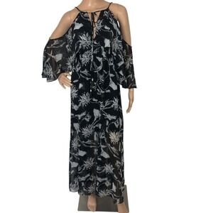 WHBM Dark Floral Print Flowy Maxi Dress Size 4 Beach Boho Hawaiian Resort Travel